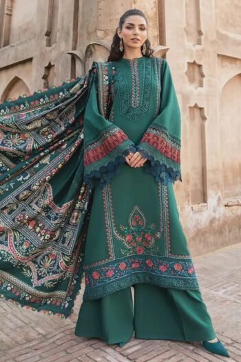 Maria B 3pcs Dhanak Embroidered Suit With Silky Wool Shawl - 3163