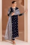 Jazmine Chandni Velvet Blue With Spangle Work – Unstitched - HB1007