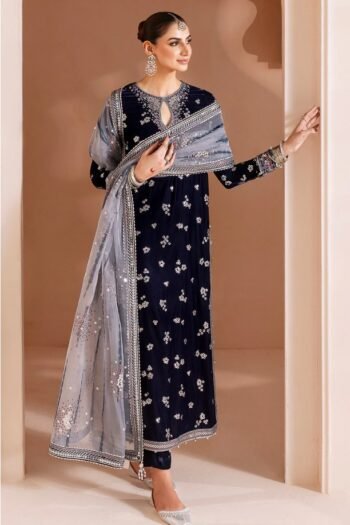 Jazmine Chandni Velvet Blue With Spangle Work – Unstitched - HB1007