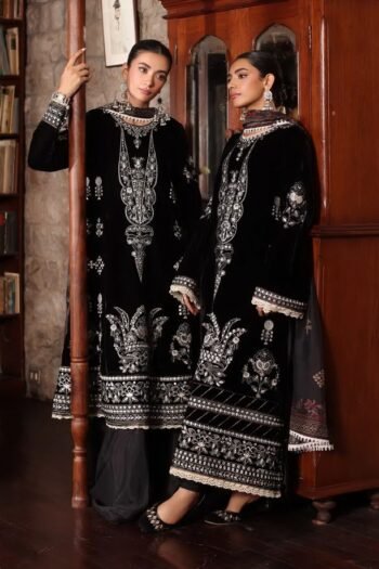 Noor By Sadia Asad Black Velvet - spangle work & Hand Adda Work